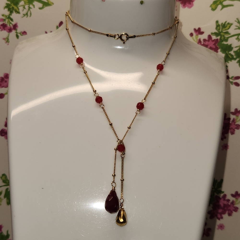 #2265, VICTORIAN 925 SILVER ITALY VERMEIL, NECKLACE 17"IN, GARNET STONE